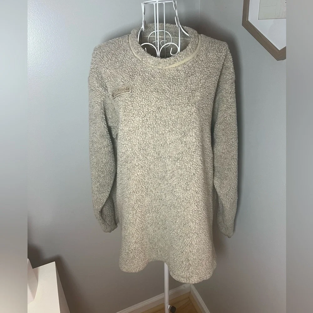 Columbia Unisex Teddy Sherpa Pullover Sweatshirt Size Small Crew/Mock Neck - Picture 2 of 5